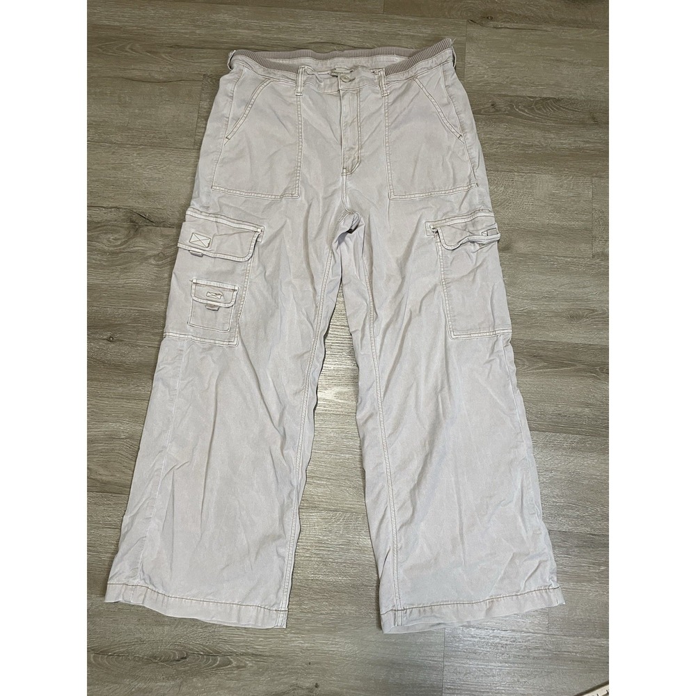 American Eagle Cargo Pants Womens 12 Short Tan Stretch Wide Leg Utility Y2K